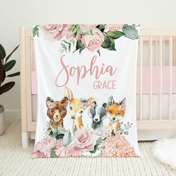 Personalized Baby Blanket With Name - Teddy Bear Balloon Rainbow Design 30x40 Inches