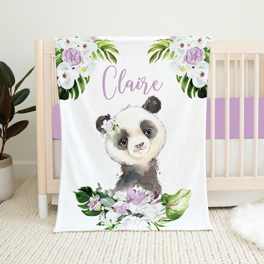 Personalized Panda Baby Blanket, Baby Girl Blanket, Panda Crib Bedding