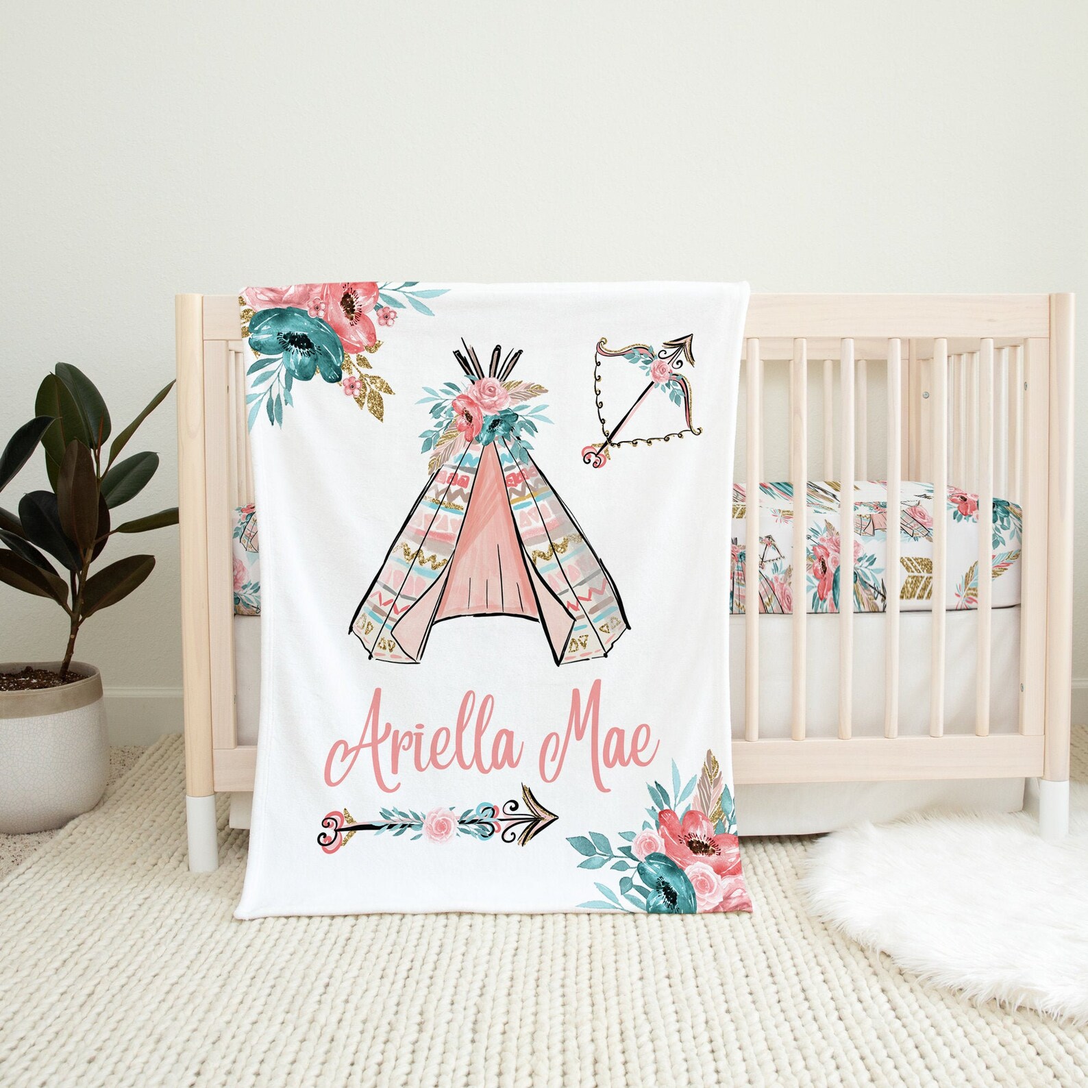 Personalized Boho Baby Blanket Baby Girl Blanket Baby Shower Etsy