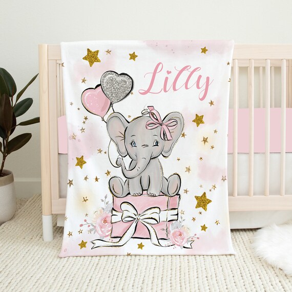 Personalized Elephant Baby Blanket Baby Girl Blanket Baby Etsy