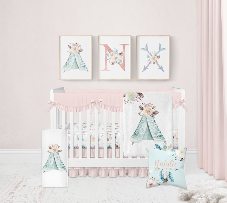 Boho Crib Bedding Set Baby Girl Crib Bedding Floral Crib Etsy