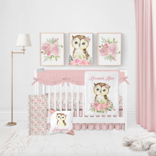 Owl Crib Bedding Set Floral Girl Crib Bedding Purple Nursery Etsy