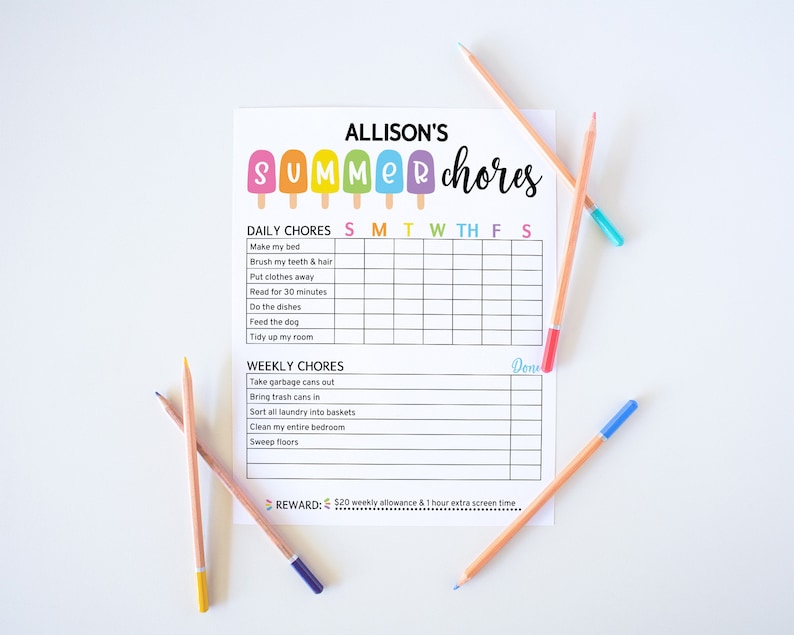 Editable Summer Chore Chart, Printable Chore Chart For Kids, Summer Routine, Daily & Weekly Kids Chore Responsibility Chart Instant Download image 5