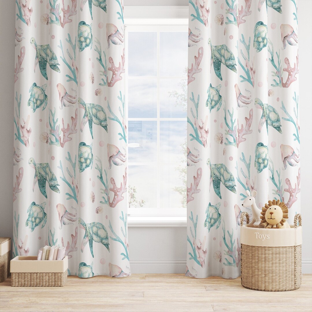 Sea Turtle Window Curtains, Baby Girl Nursery Curtains, Ocean Nursery