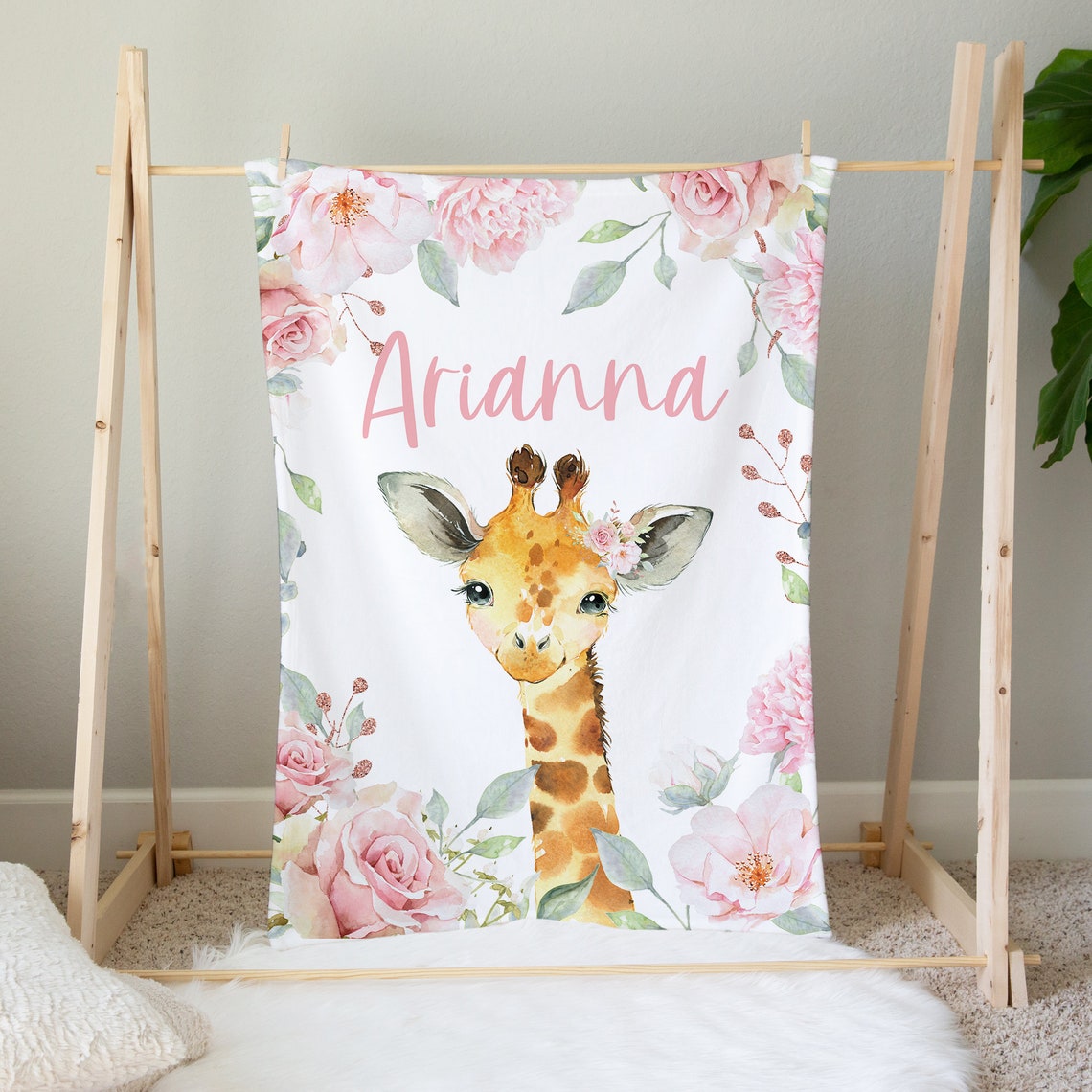 Personalized Giraffe Baby Blanket Baby Girl Blanket Custom Etsy