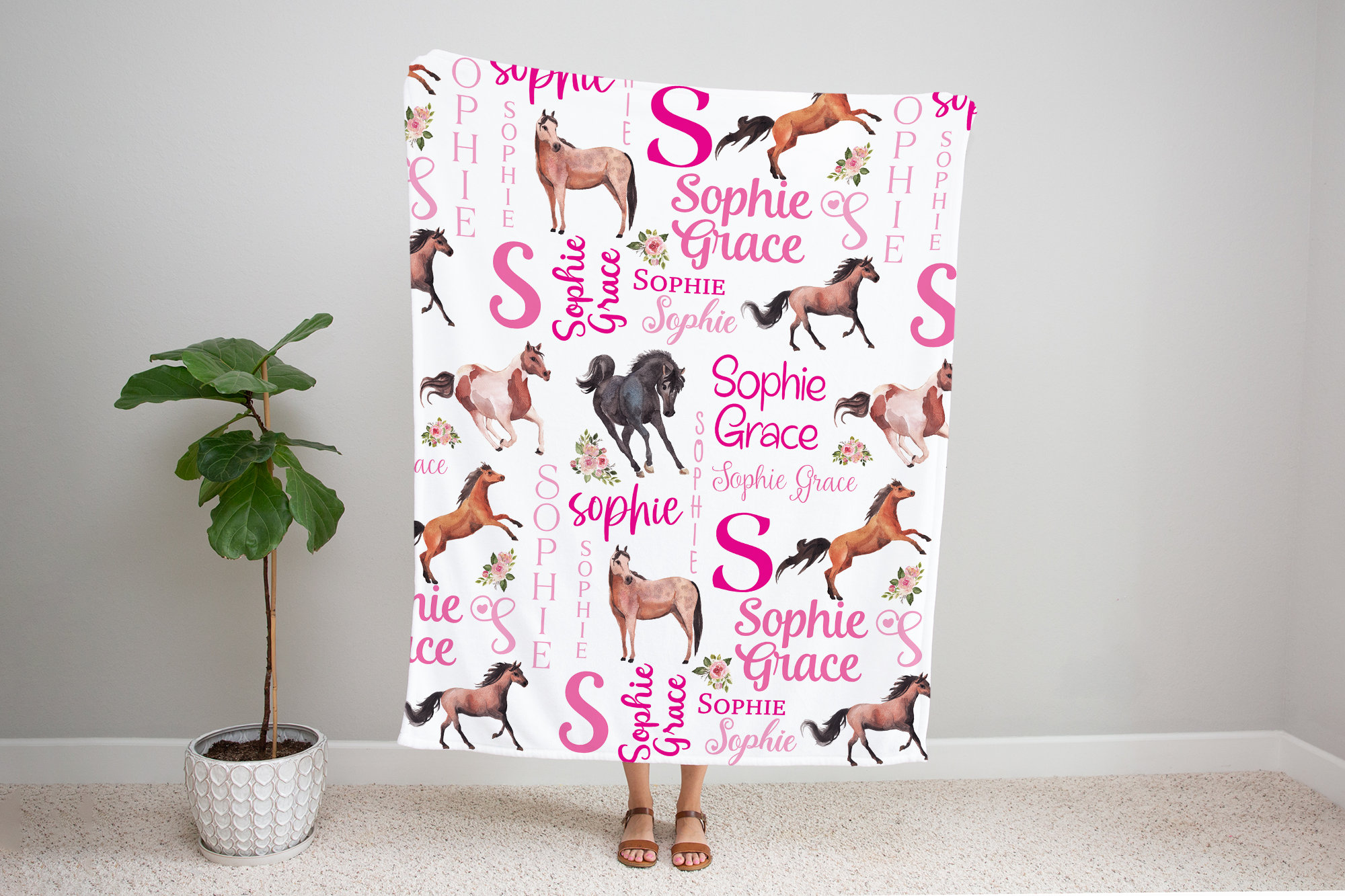Personalized Horse Blanket Horse Baby Blanket Name Blanket Etsy