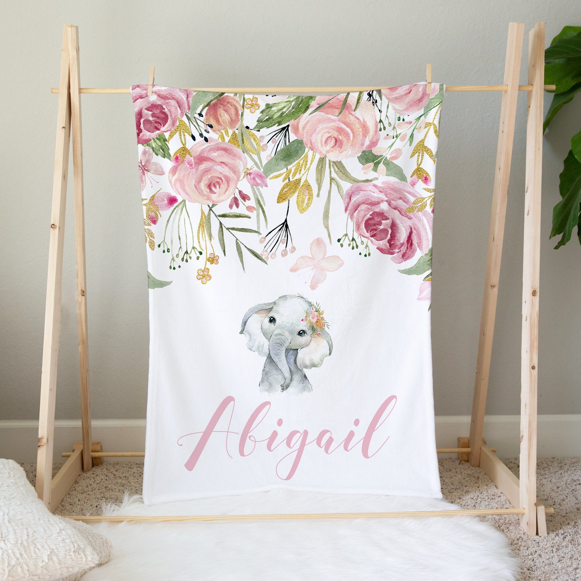 Baby Girl Blanket Elephant Personalized Baby Blanket Elephant Floral Elephant Baby Blanket Baby Name Blanket Elephant Nursery Etsy Canada