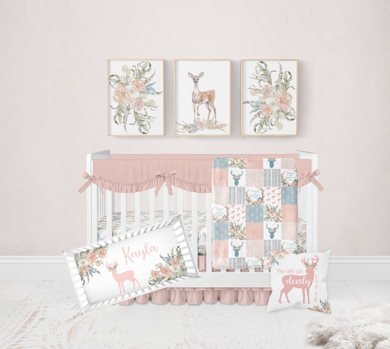 Woodland Baby Girl Bedding Baby Girl Deer Crib Bedding Set Etsy