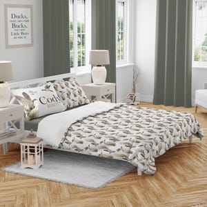 White Mallard Duck Pattern Print Duvet Cover Bedding Set