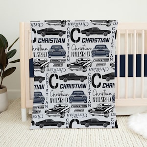 Personalized Cars Blanket, Muscle Car Baby Blanket, Name Blanket, Baby Boy Blanket, Custom Baby Blanket, Baby Shower Gift, Boy Crib Bedding