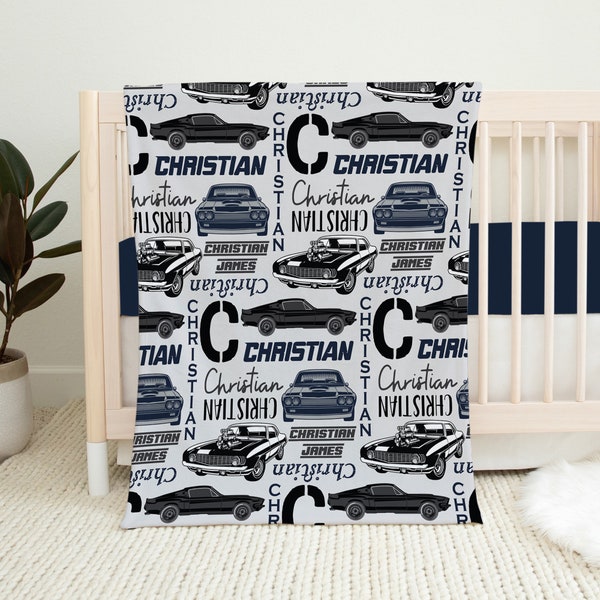 Personalized Cars Blanket, Muscle Car Baby Blanket, Name Blanket, Baby Boy Blanket, Custom Baby Blanket, Baby Shower Gift, Boy Crib Bedding