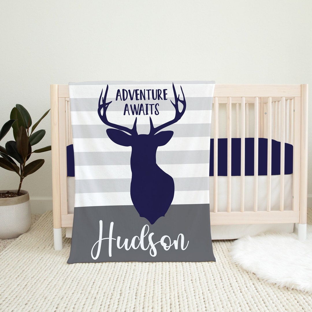 Personalized Deer Baby Blanket, Woodland Blanket, Baby Boy Blanket, Baby Shower Gift, Adventure