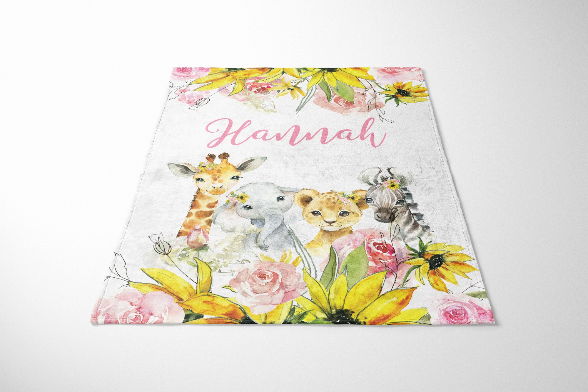 Floral Safari Animals Baby Girl Blanket, Personalized Girl Blanket ...