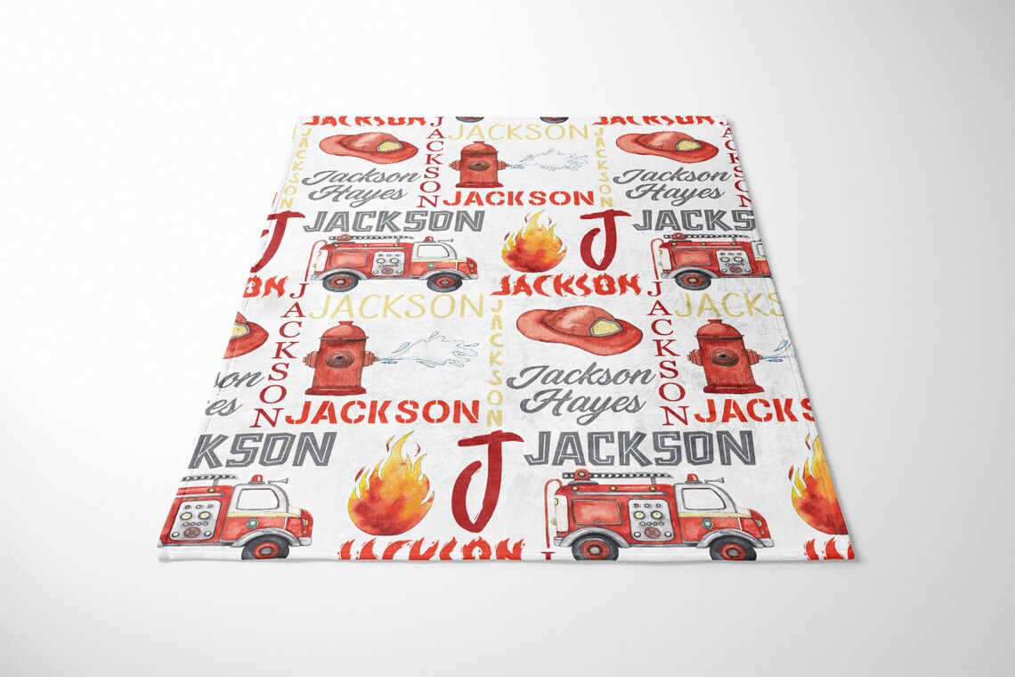 Personalized Fire Truck Blanket Name Blanket Baby Boy Etsy