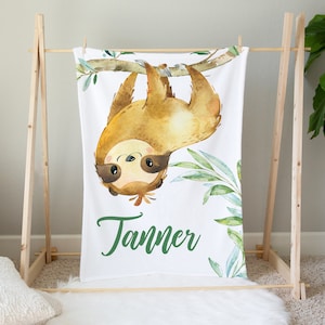 Personalized Sloth Baby Blanket, Baby Boy Blanket, Sloth Blanket, Sloth Nursery Bedding, Baby Shower Gift, Sloth Crib Bedding, Name Blanket