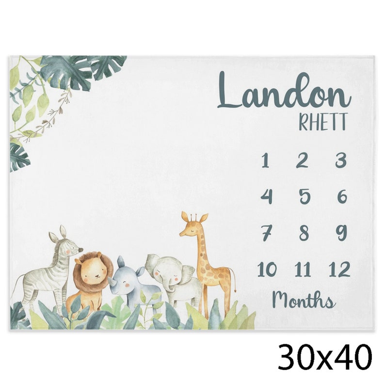 Safari Animals Baby Milestone Blanket Personalized Milestone Etsy