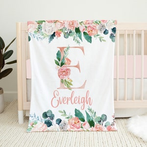 Personalized Floral Baby Blanket, Floral Monogram Blanket, Baby Girl Blanket, Baby Shower Gift, Floral Crib Bedding, Baby Girl Crib Bedding