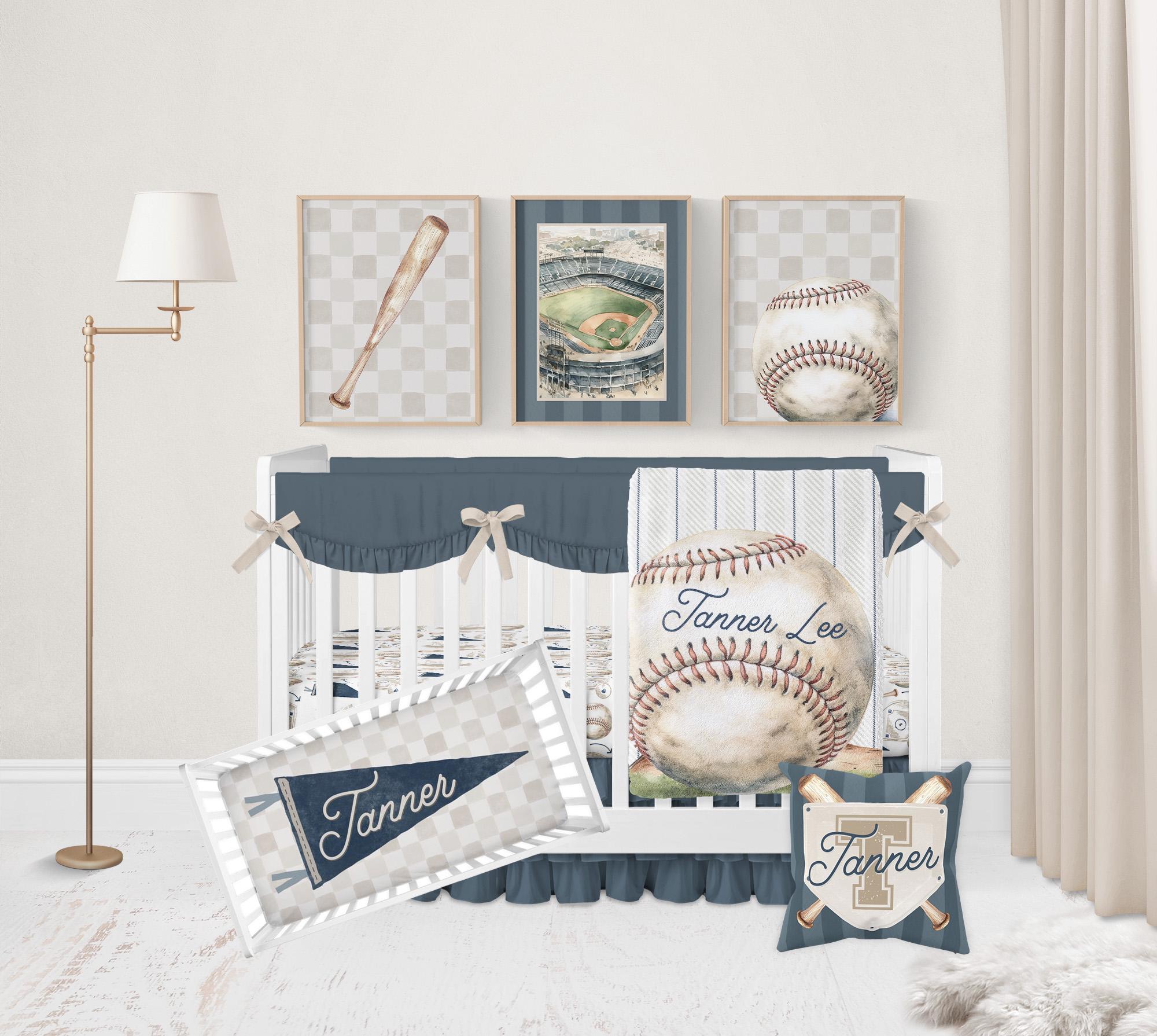Baseball Crib Sheets Boy, Vintage Baseball Crib Bedding, Boy Crib
