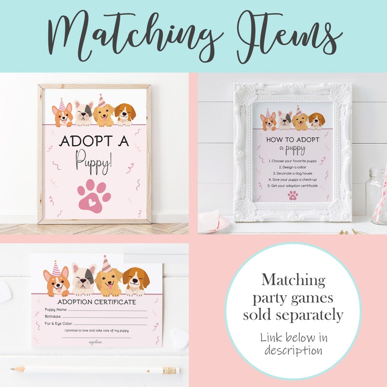 Adopt A Puppy Sign, Printable Puppy Party Signs, Puppy Party Games, Let's Pawty Dog Adoption Sign, Instant Download, Let's Pawty Birthday image 6