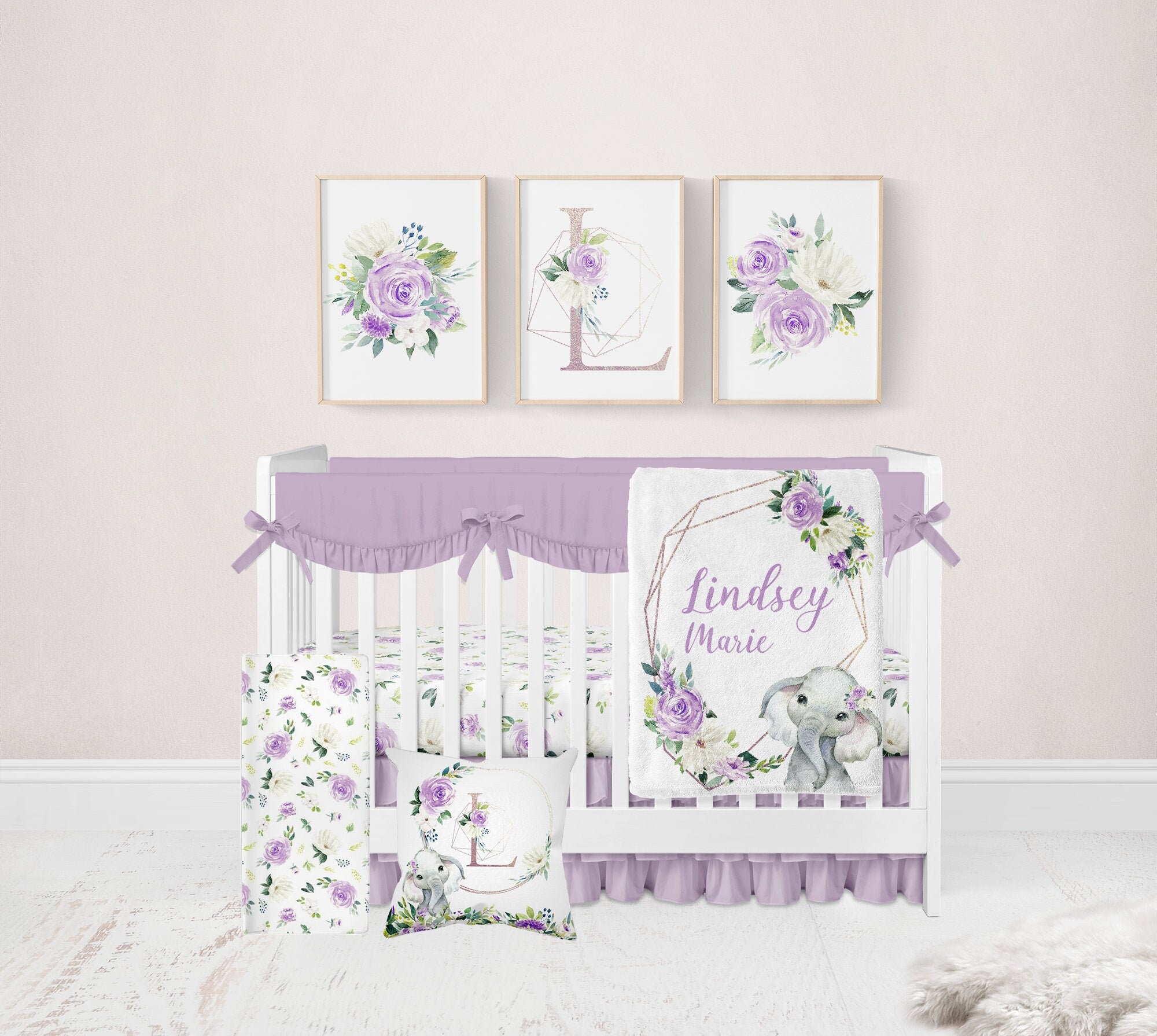 Elephant Baby Bedding Set Purple Crib Bedding Set Purple Etsy