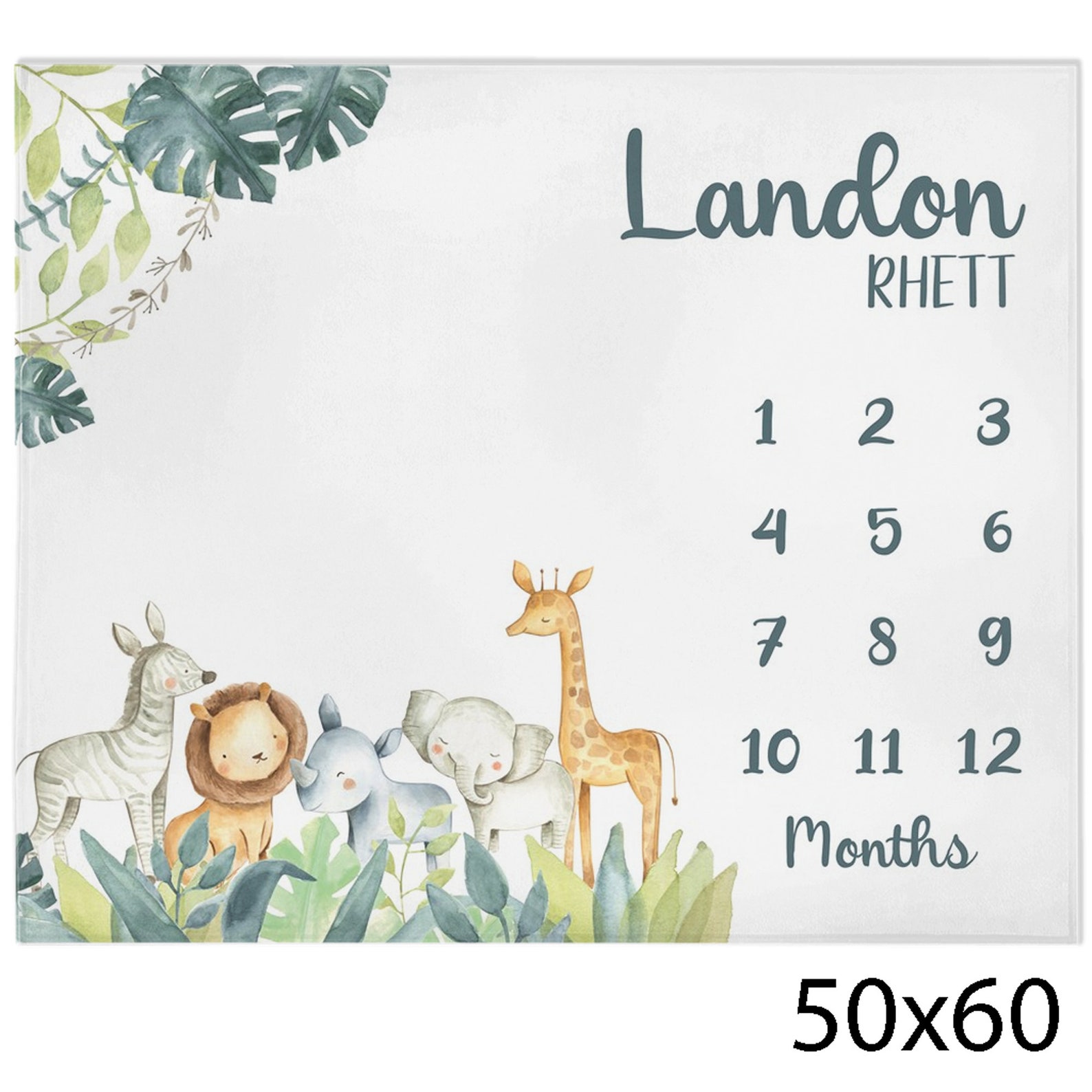 Safari Animals Baby Milestone Blanket, Personalized Milestone Blanket ...