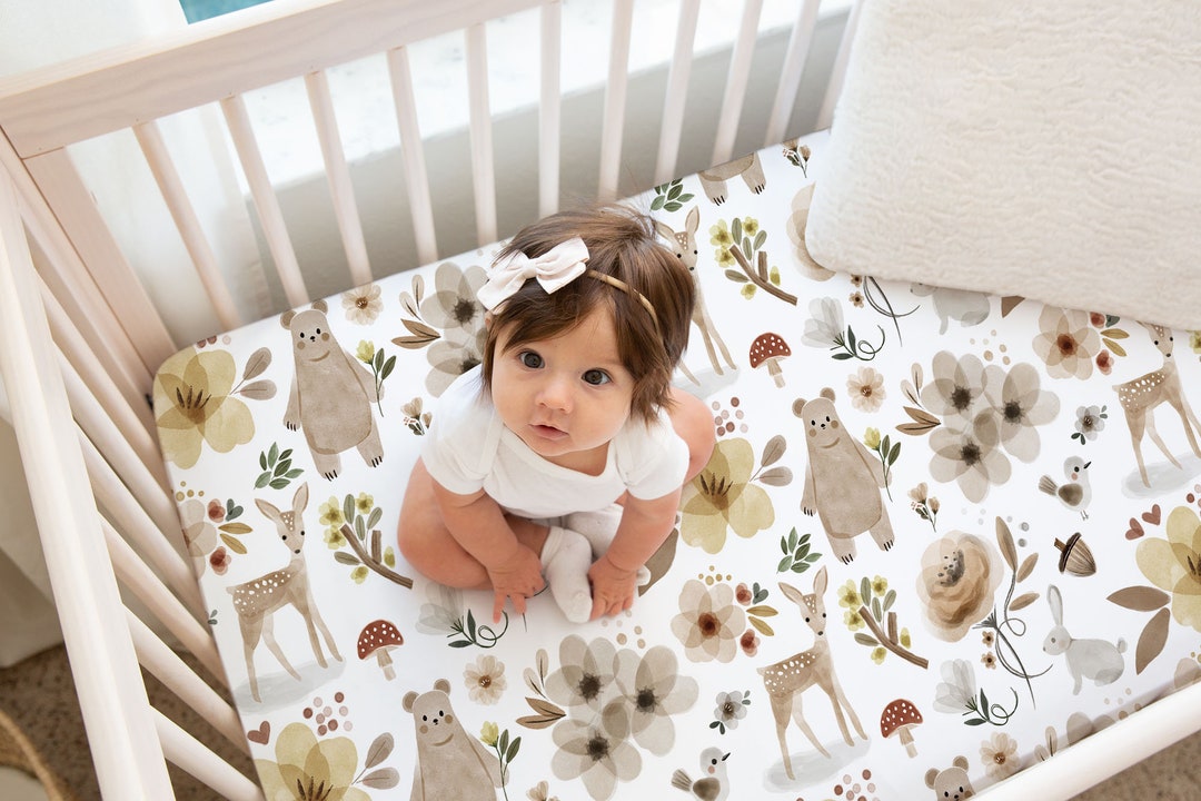 Baby Girl Woodland Crib Sheets, Woodland Crib Bedding, Baby Girl Crib