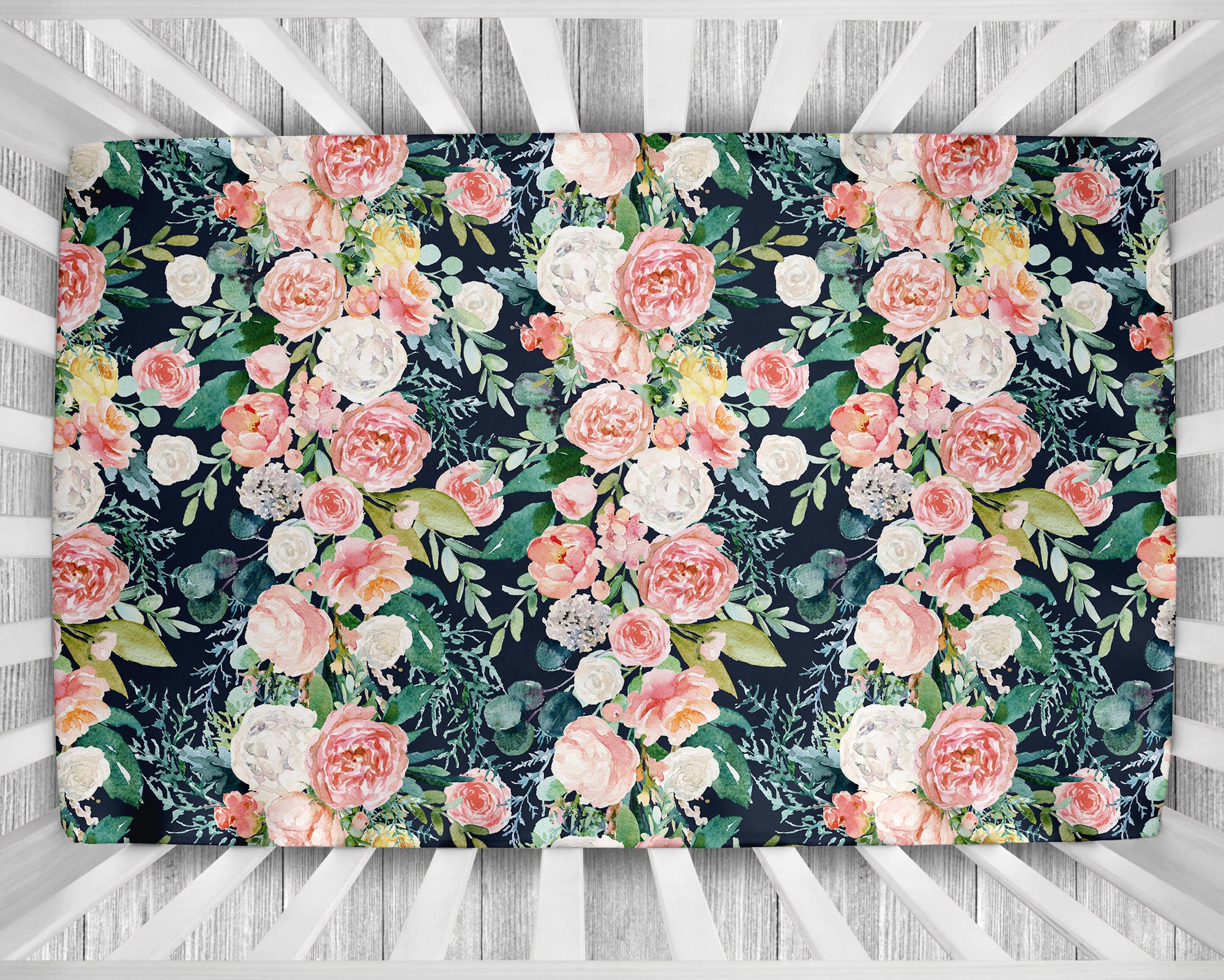 Navy floral crib clearance sheet
