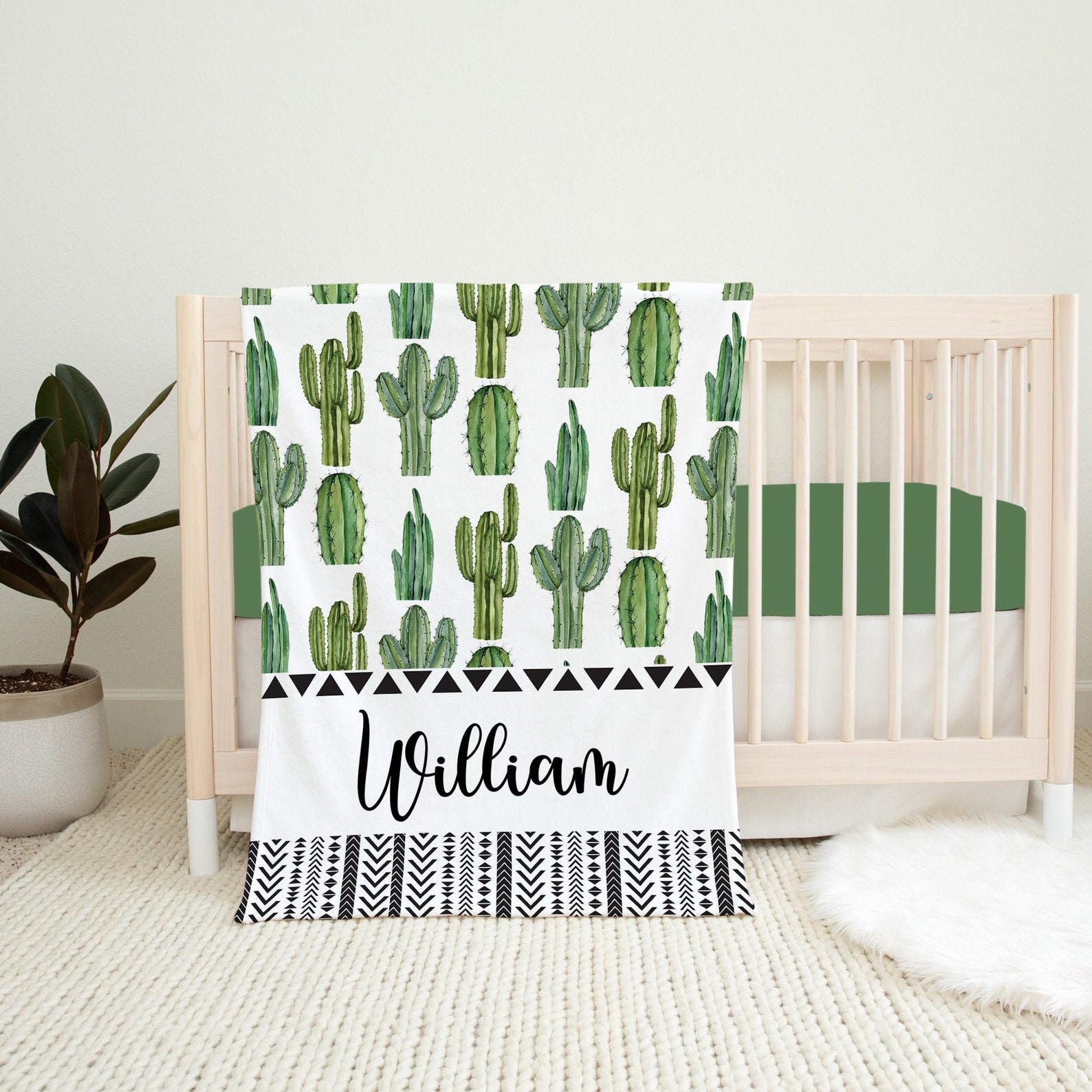 Personalized Cactus Baby Blanket Cactus Blanket Baby Name Etsy