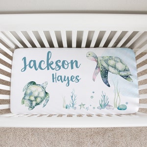 Personalized Sea Turtle Crib Sheet, Sea Turtle Crib Bedding, Sea Turtle Nursery, Crib Sheets Boy, Ocean Nursery, Baby Boy Bedding Underwater