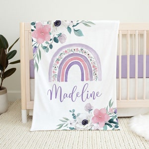 Manta de bebé arcoíris personalizada, manta para niña, regalo para baby shower, ropa de cama para cuna arcoíris, ropa de cama para cuna para niña, regalo de Navidad bohemio