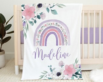 Manta de bebé arcoíris personalizada, manta para niña, regalo para baby shower, ropa de cama para cuna arcoíris, ropa de cama para cuna para niña, regalo de Navidad bohemio