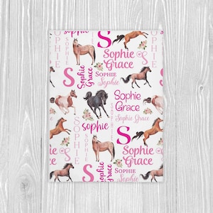 Personalized Horse Blanket, Horse Baby Blanket, Name Blanket, Custom Baby Blanket, Baby Girl Blanket, Baby Shower Gift, Horse Gifts for Girl