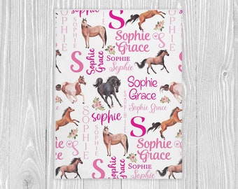 Personalized Horse Blanket, Horse Baby Blanket, Name Blanket, Custom Baby Blanket, Baby Girl Blanket, Baby Shower Gift, Horse Gifts for Girl