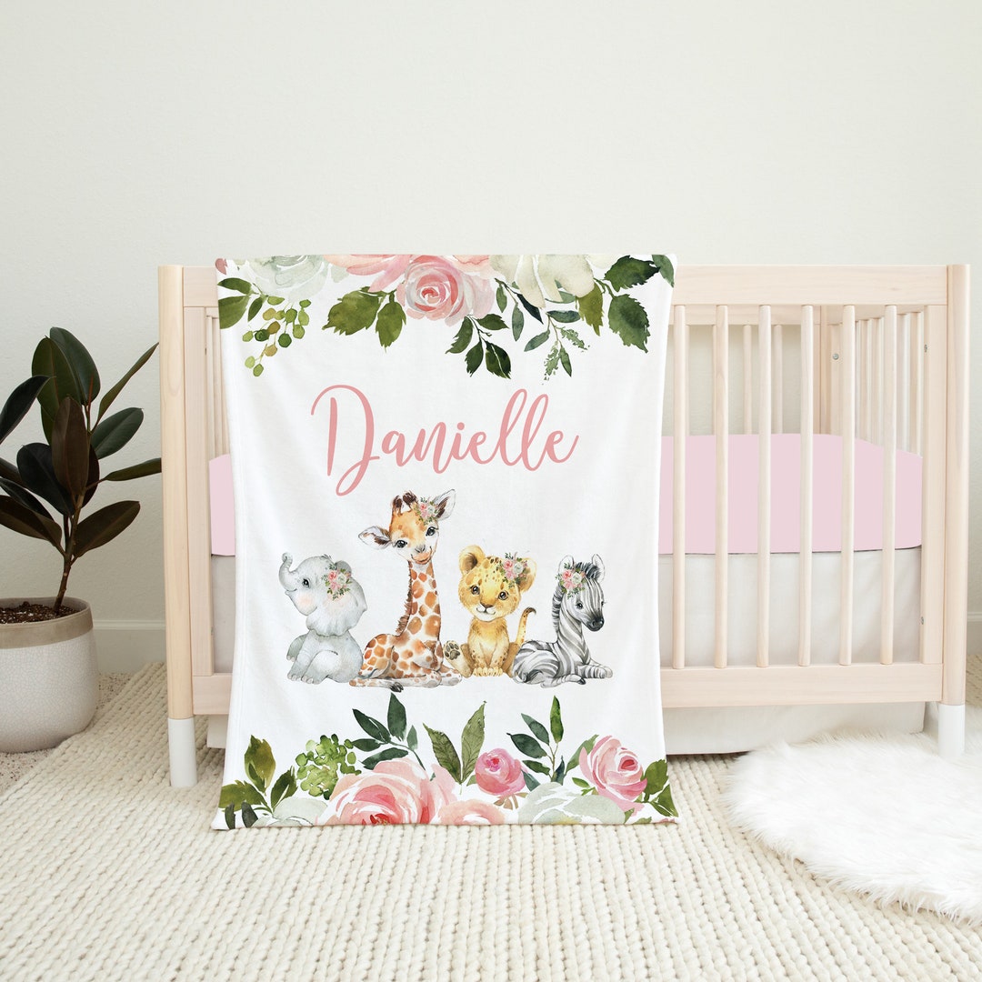 Personalized Safari Baby Blanket, Baby Name Blanket, Baby Girl Blanket ...