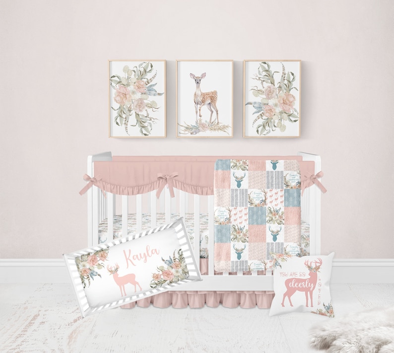 Woodland Baby Blanket Girl Woodland Crib Bedding Girl Deer Etsy