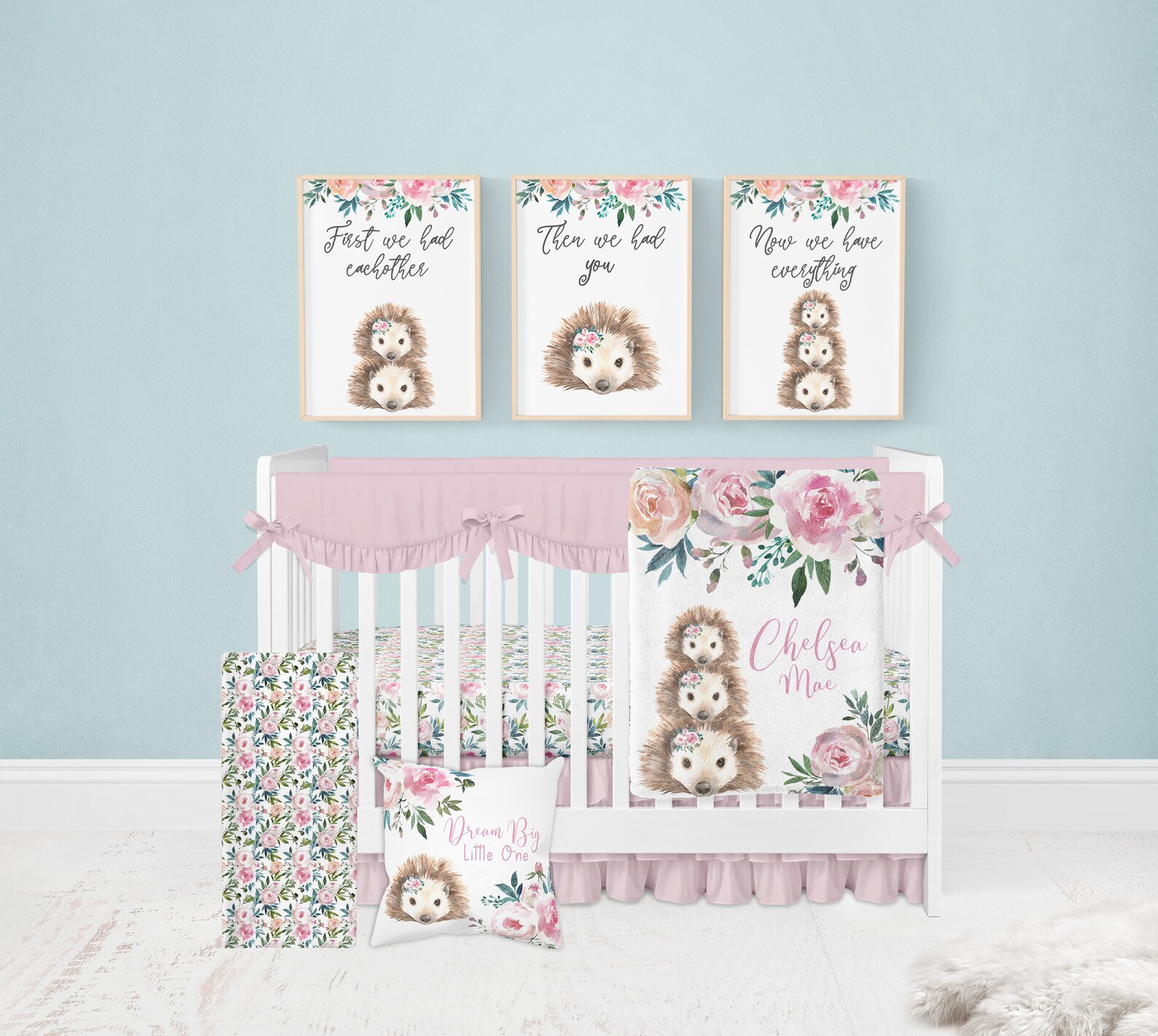 Hedgehog Crib Bedding Set Floral Crib Bedding Woodland Etsy