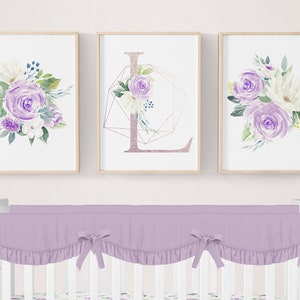 Purple Floral Nursery Decor, Girl Nursery Prints Floral, Girl Nursery Art, Nursery Wall Art Set, Girl Nursery Decor, Nursery Art Prints Girl