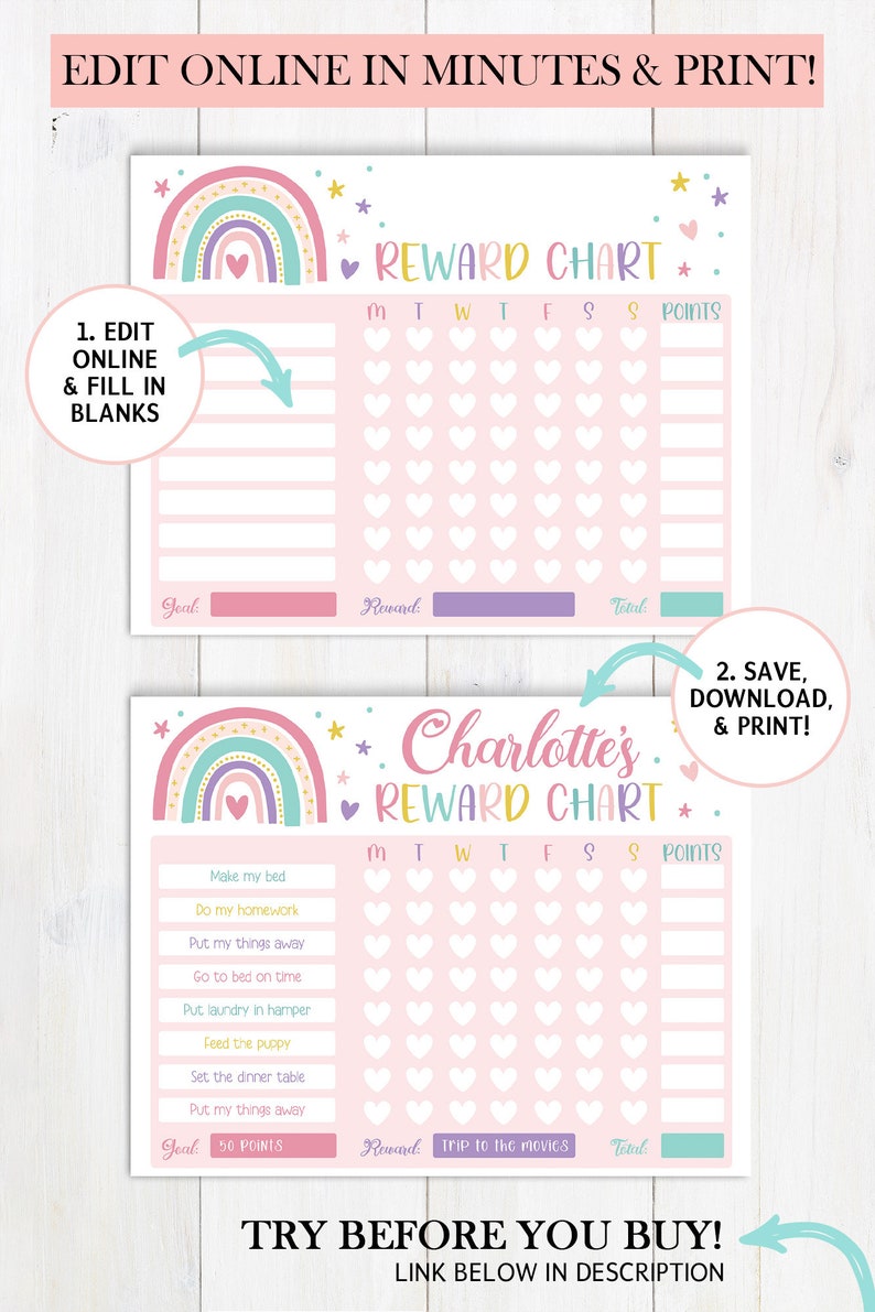Editable Rainbow Reward Chart, Girl Rainbow Behavior Chart Printable ...