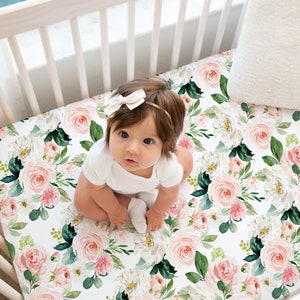 Pink Floral Crib Sheet, Crib Sheets Girl, Floral Crib Bedding, Floral Nursery, Pink Crib Sheet, Pink Bedding, Safari Baby Girl Crib Bedding