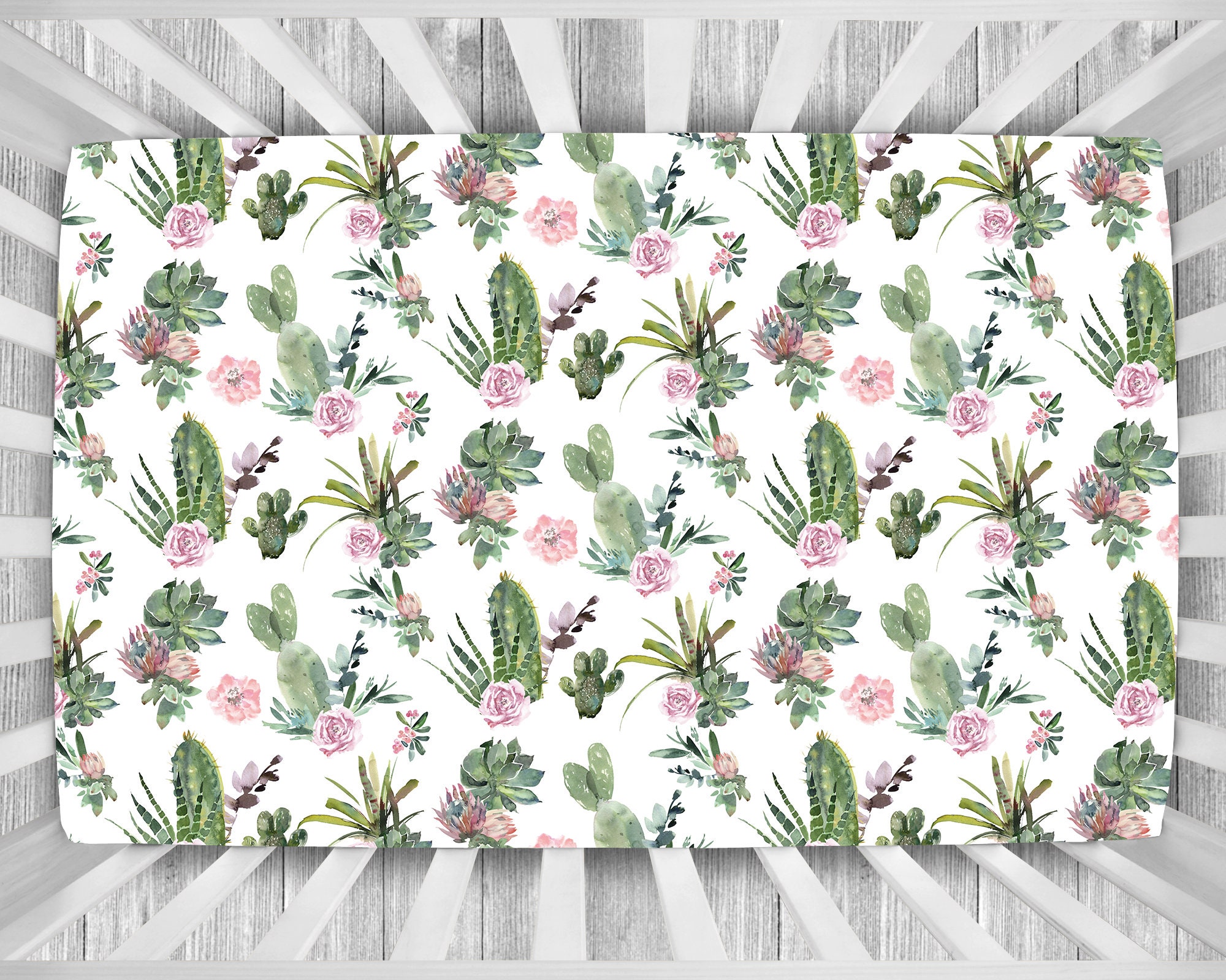 MINI Crib Bedding Set Baby Girl Crib Bedding Set Cactus Crib Etsy