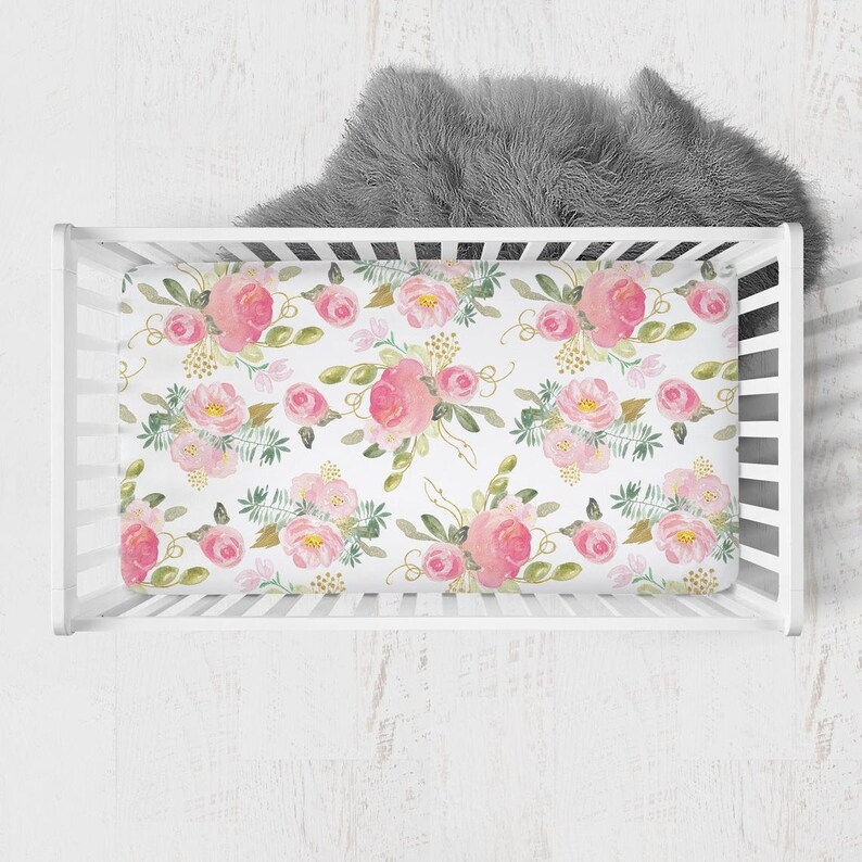 Pink Floral Crib Bedding Set Girl Nursery Bedding Set Pink Etsy