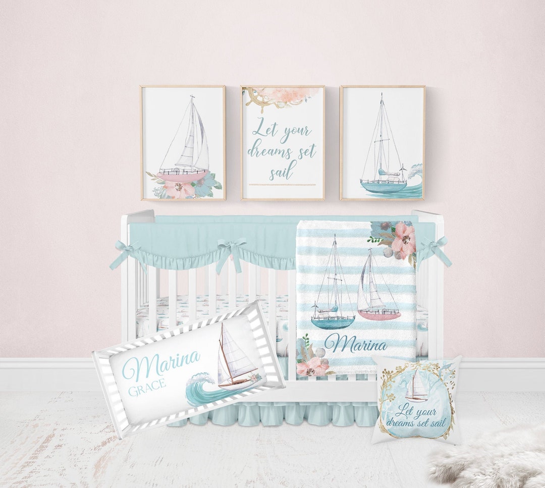Sailboat Crib Bedding Set, Crib Bedding Set Girl Sailboat Nursery, Girl