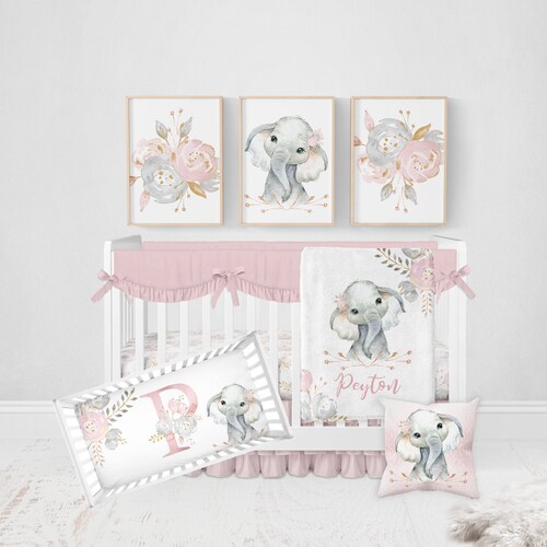 Elephant Bedding Set Elephant Nursery Crib Bedding Baby Girl Etsy