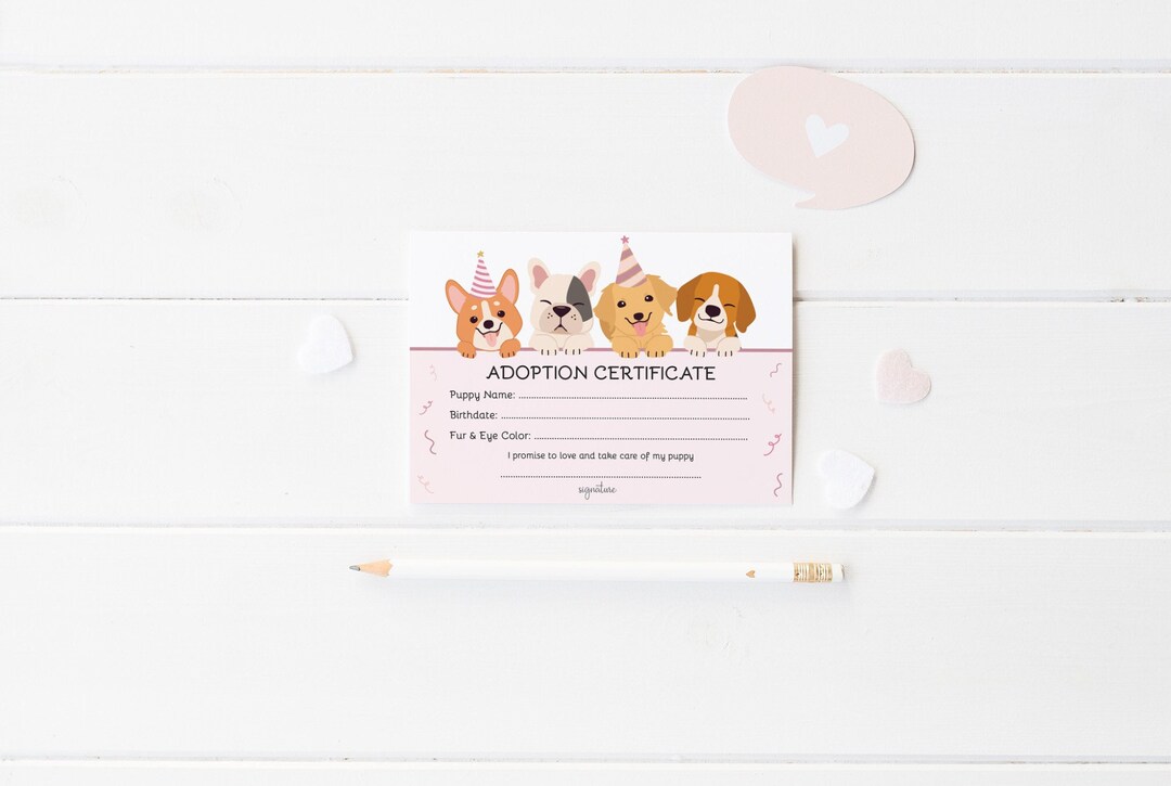 Lets Pawty Adoption Certificate, Puppy Party Printable, Instant ...