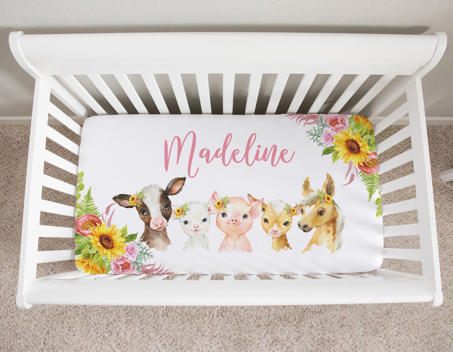 Farm Crib Bedding Set, Baby Girl Nursery Bedding Set, Sunflower Crib Bedding, Farm Animal