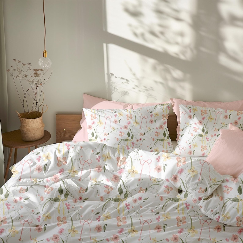 Wildflower pink floral coquette duvet cover bedding set