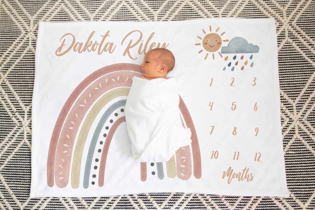 Rainbow Baby Milestone Blanket, Personalized Rainbow Baby Blanket, Baby