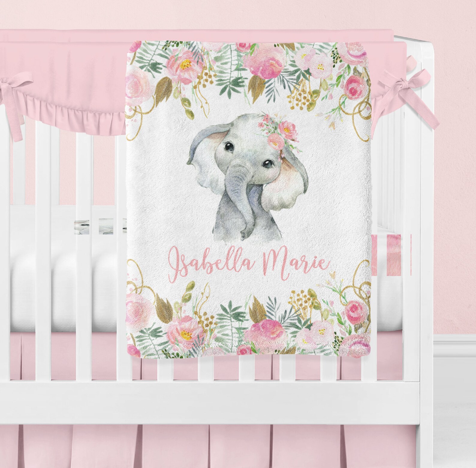 Baby Girl Elephant Blanket Personalized Baby Blanket Floral Etsy