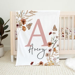 Personalized Wildflower Name Blanket, Baby Girl Blanket, Wildflower Nursery, Wildflower Baby Blanket, Baby Shower Gift, Girl Crib Bedding