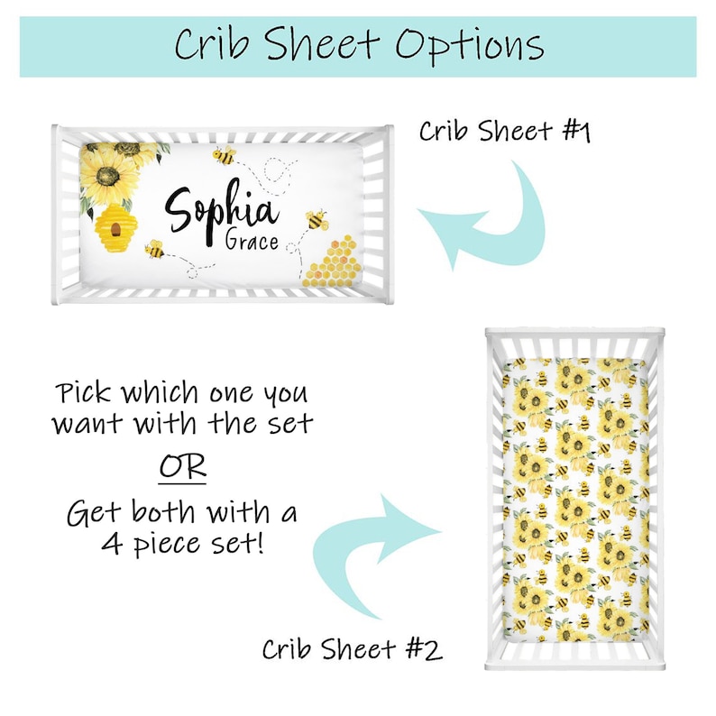 Bee Crib Bedding Set Baby Girl Nursery Bedding Sunflower Etsy